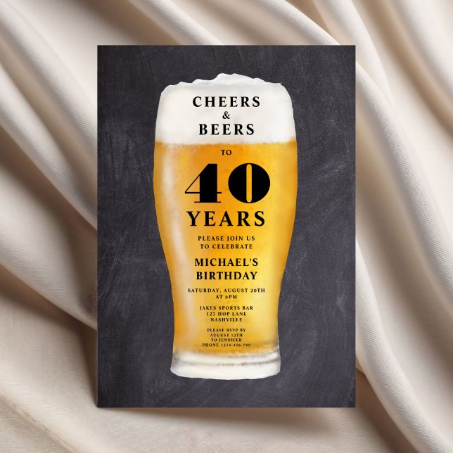 Invitación Cumpleaños 40 Cheers And Beers (Cheers And Beers 40th Birthday Invitation)