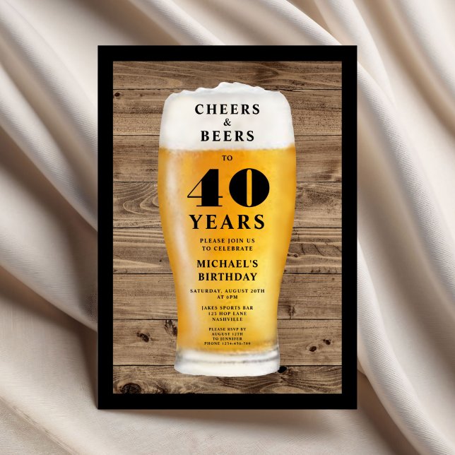 Invitación Cumpleaños 40 Cheers And Beers (Cheers And Beers 40th Birthday Invitation)