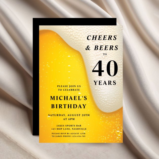 Invitación Cumpleaños 40 Cheers And Beers (Cheers And Beers 40th Birthday Invitation)