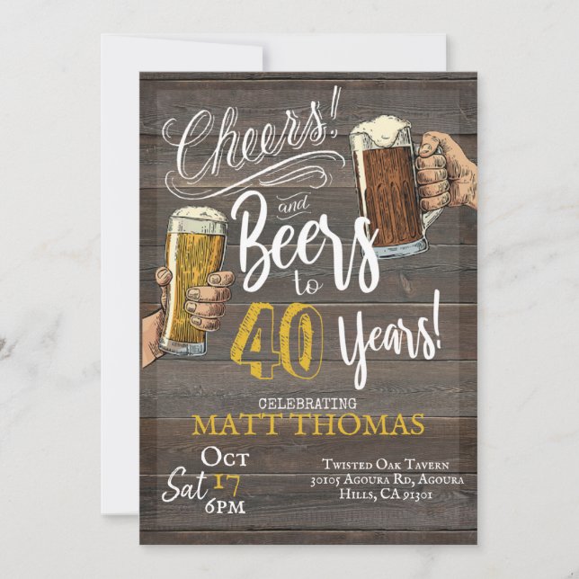 Invitación Cumpleaños 40, Cheers y Cervezas (Anverso)