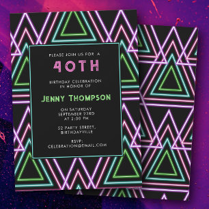 Invitación Cumpleaños 40 Colorido Retro Neon Geométrico Años