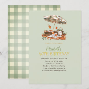 Invitación Cumpleaños 40 con Aperol Naranja Cuadros Verdes 