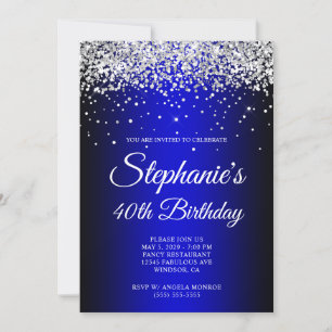 Invitación Cumpleaños 40 con Brillo Plateado y Ombre Azul y N