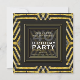 Invitación Cumpleaños 40 con Geometría Dorada Negra de Cienci