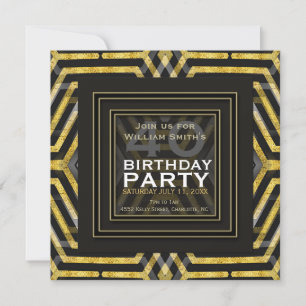 Invitación Cumpleaños 40 con Geometría Dorada Negra de Cienci
