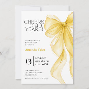 Invitación Cumpleaños 40 con Lazo Acuarela Amarill