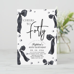 Invitación Cumpleaños 40 con lazo negro y blanco