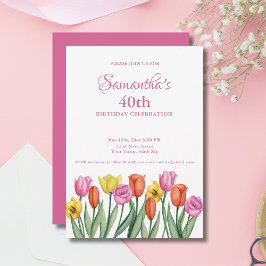 Invitación Cumpleaños 40 con Tulipanes Acuarela