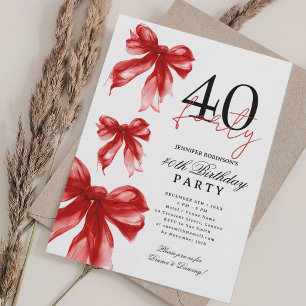 Invitación Cumpleaños 40 Coquette Aquarela Roja Fiesta