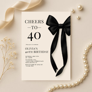 Invitación Cumpleaños 40 Coquette Lazo Negro