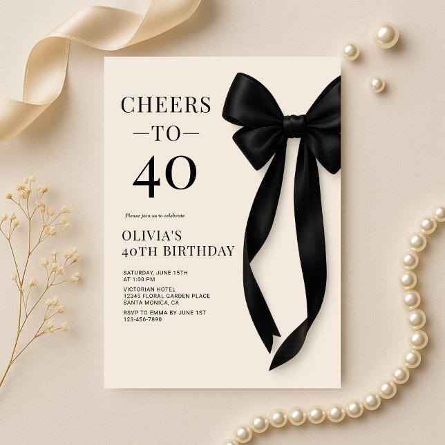 Invitación Cumpleaños 40 Coquette Lazo Negro (Subido por el creador)