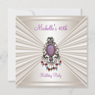 Invitación Cumpleaños 40 Cream Silk Mauve Cuentas