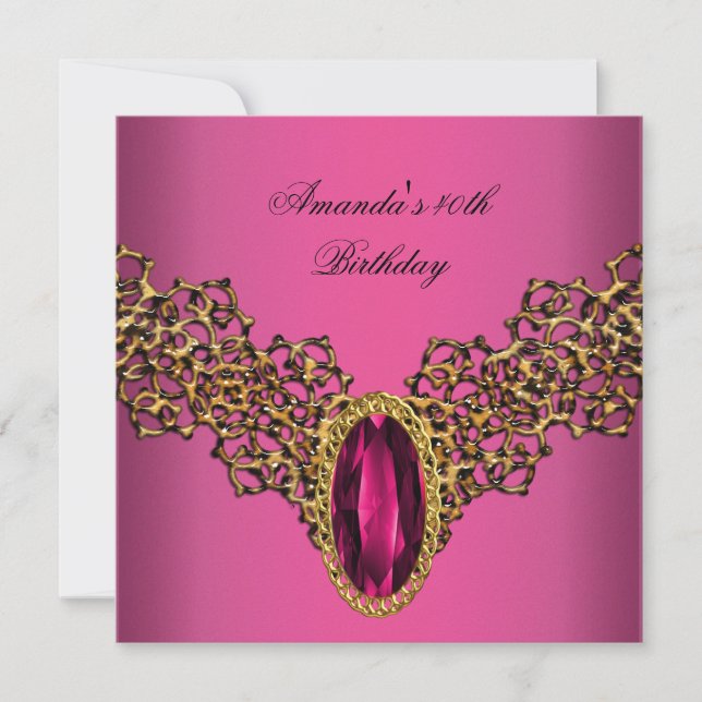 Invitación Cumpleaños 40 Cumpleaños Encaje Rosa Oro Salvaje J (Anverso)