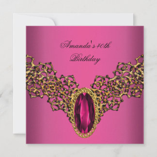 Invitación Cumpleaños 40 Cumpleaños Encaje Rosa Oro Salvaje J