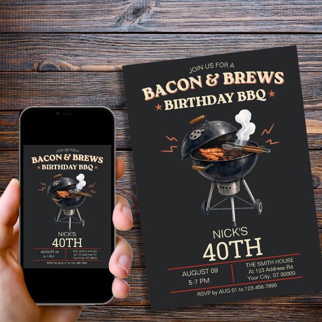 Invitación Cumpleaños 40 de Bacon & Brews BBQ Hombre  (Subido por el creador)