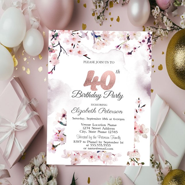 Invitación Cumpleaños 40 de Cherry Blossom (Subido por el creador)