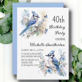 Invitación Cumpleaños 40 de flores de pájaro arrendajo azul P
