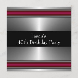 Invitación Cumpleaños 40 de hombre de negro rojo plata elegan