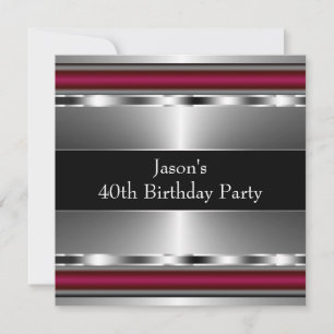 Invitación Cumpleaños 40 de hombre de negro rojo plata elegan