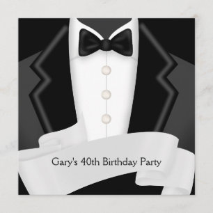 Invitación Cumpleaños 40 de Hombre Esmoquin Negro Blanco