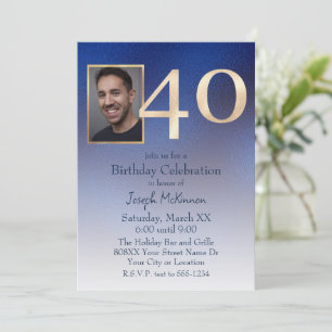 Invitación Cumpleaños 40 de Hombres con Gradiente Dorado y Az