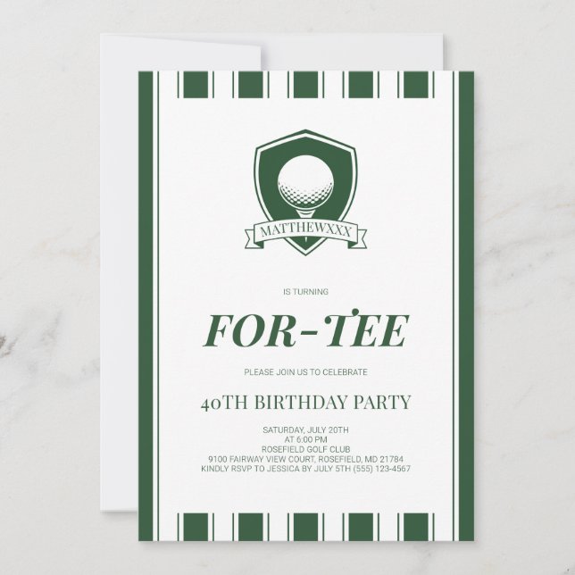 Invitación Cumpleaños 40 de hombres golf elegantes verde For- (Anverso)