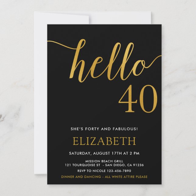 Invitación Cumpleaños 40 de la era moderna HELLO 40 Adultos (Anverso)