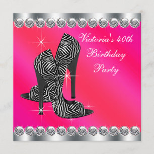 Invitación Cumpleaños 40 de mujer elegante en rosa caliente