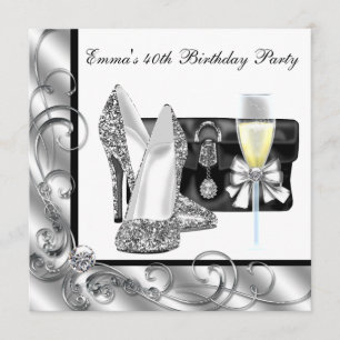 Invitación Cumpleaños 40 de mujer en blanco y negro