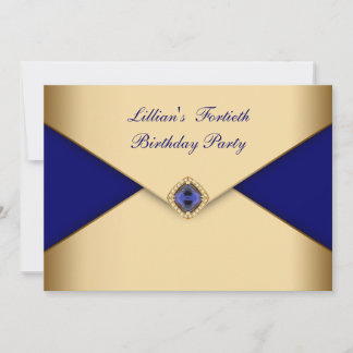 Invitación Cumpleaños 40 de mujer joya azul oro elegante