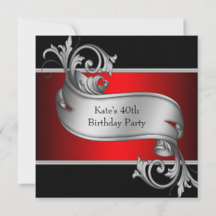 Invitación Cumpleaños 40 de mujer negra roja