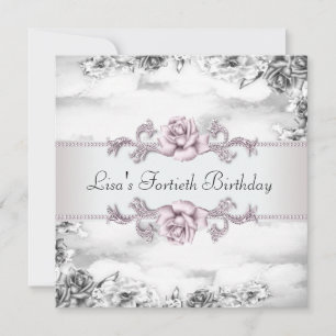 Invitación Cumpleaños 40 de mujer rosa negro y blanco