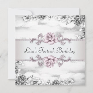Invitación Cumpleaños 40 de mujer rosa negro y blanco