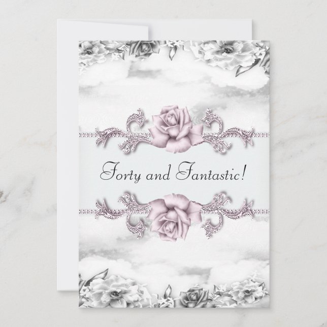 Invitación Cumpleaños 40 de mujer rosa negro y blanco (Anverso)