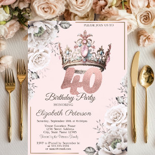Invitación Cumpleaños 40 de Princess Crown Floral