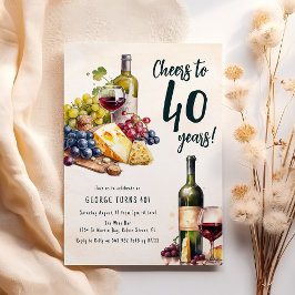 Invitación Cumpleaños 40 de Queso y Vino para Adultos Charcut
