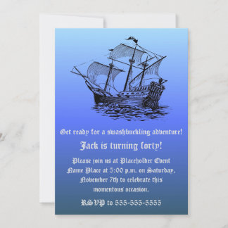Invitación Cumpleaños 40 del Capitán Barco Pirata - Mar Azul
