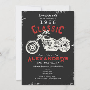 Invitación Cumpleaños 40 del motociclista de motocicleta clás