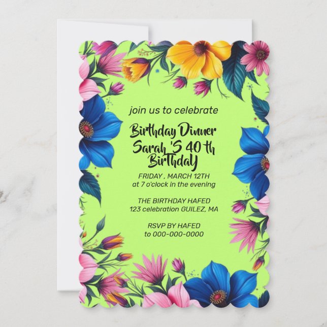 Invitación cumpleaños 40 digital, plantilla editab (Anverso)