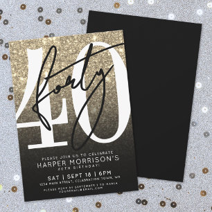 Invitación Cumpleaños 40 Dorado Brillante