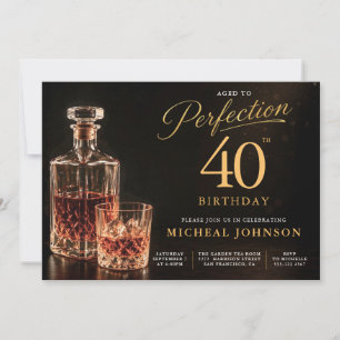 Invitación Cumpleaños 40 Dorado Negro Envejecido a la Perfecc