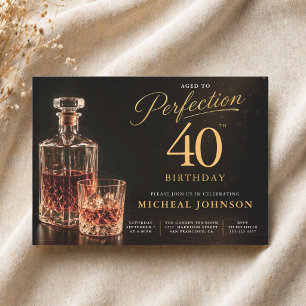 Invitación Cumpleaños 40 Dorado Negro Envejecido a la Perfecc