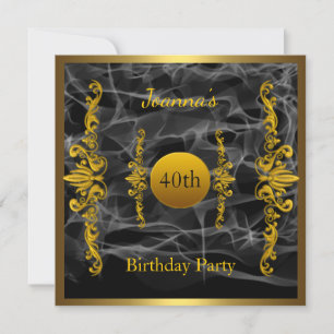 Invitación Cumpleaños 40 dorado negro humo
