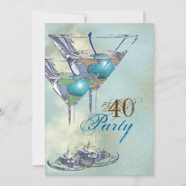 Invitación Cumpleaños 40 elegante azul marrón (Anverso)