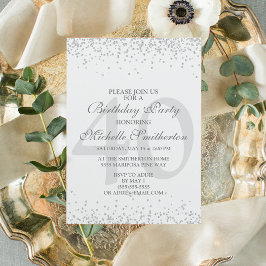 Invitación Cumpleaños 40 Elegante Blanco Gris Plateado Brilla