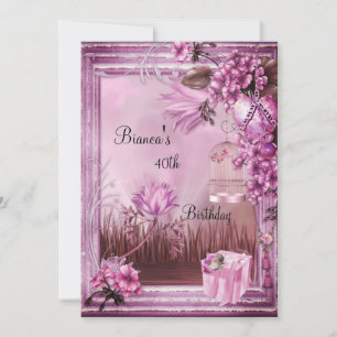 Invitación Cumpleaños 40 Elegante Caja de Regalo de Rosa Rosa