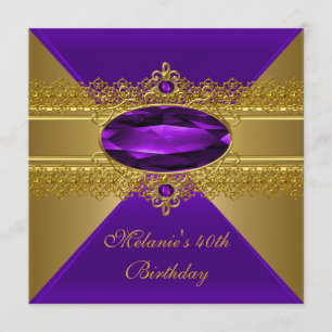 Invitación Cumpleaños 40 Elegante Encaje Púrpura Dorado