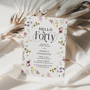 Invitación Cumpleaños 40 Elegante Flor Silvestre 'Hola Cuaren