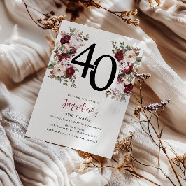 Invitación Cumpleaños 40 Elegante Floral