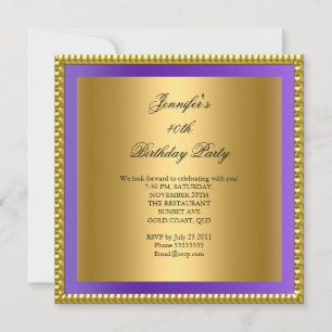 Invitación Cumpleaños 40 elegante foto púrpura dorada